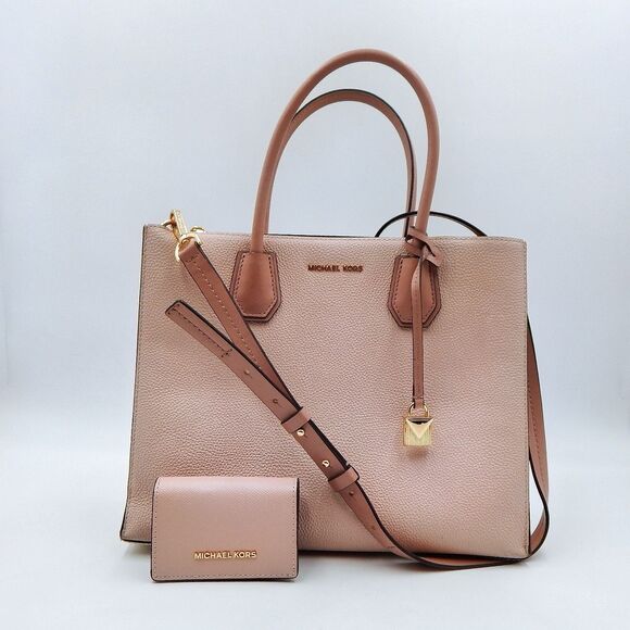 Michael Kors Mercer Two-Tone Pink/Ivory Leather Top Handle Shoulder Bag Satchel - Picture 1 of 16